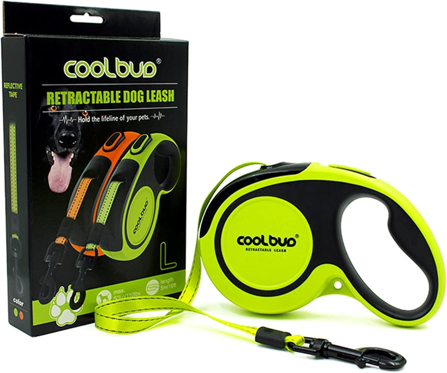 Retractable Dog Leash, 16 Ft Pet Walking Leash for Medium Dogs up to 66 Lbs, One Button Break & Lock, Heavy Duty, Strong Nylon Tape, Tangle-Free (Green, Medium)