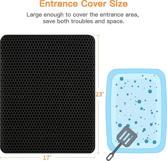 Cat Litter Mat 23"X17" Litter Box Mat, EVA Honeycomb Double Layer Design, Urine & Waterproof, Scatter Control Kitty Litter Mat, Less Waste, Easier to Clean,Washable, Black