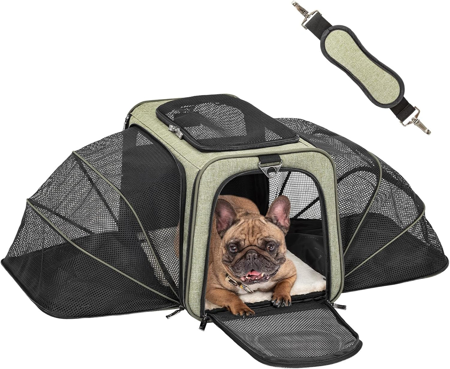 Expandable Small Cat Carriers Dog Carrier, Airline Approved Soft-Sided Portable Washable Pet Travel Carrier with Two Extension up to 9LB
