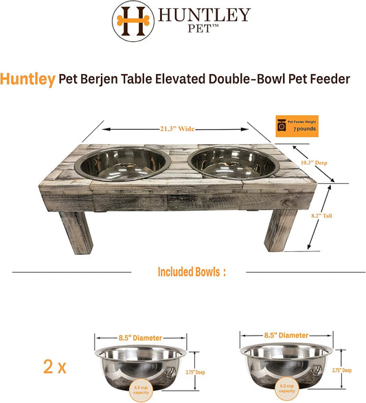 Pet Berjen Table Elevated Double Bowl Pet Feeder, Brown Wash (Large) (02189)
