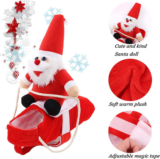 Christmas Dog Santa Claus Costume, Funny Pet Cat Halloween Cosplay, Riding, Red, Large, Polyester Cotton, Easy to Clean, Adjustable, Comfortable, Water Resistant, All Breeds, All Life Stages