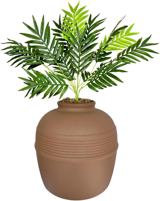 Hidden Cat Litter Box Enclosure with Artificial Plant, Decorative round Planter, Vented Carbon Charcoal Filter for Odor Control, Easy-To-Clean, Made in USA, Base Kit, Brown