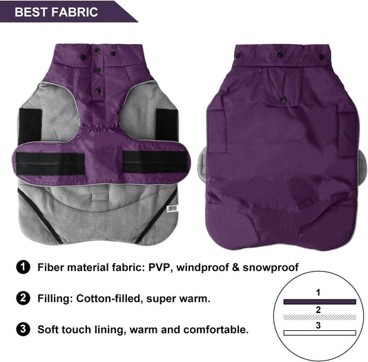 Warm Dog Jacket, Snowproof Windproof Waterproof Dog Winter Coat for Cold Weather - Soft Fleece Lining and Warm Thick Padded Dog Snow Coat with Detachable Hood for Puppy Small Medium Dogs