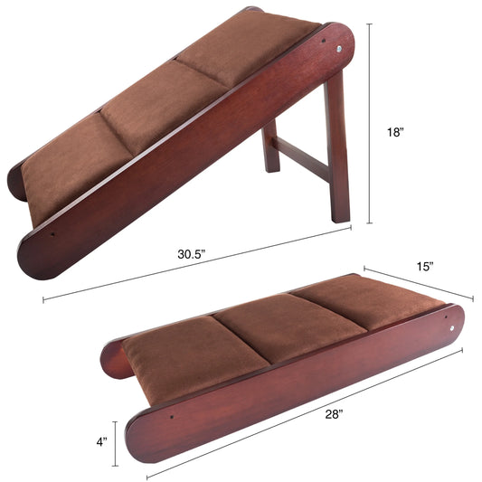 Foldable Wooden Pet Ramp for Beds, Couches, or Vehicles (Brown)