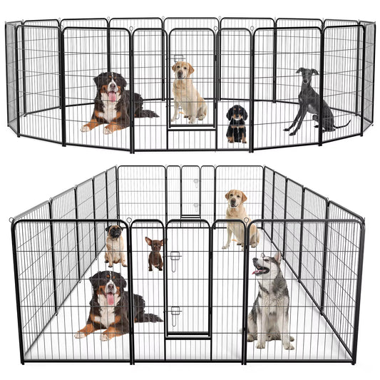16 Panel Dog Playpen Indoor Pet Fence Exercise for Yard Gate Heavy Duty Crates with Doors Metal Dog Pen for Camping Outdoor