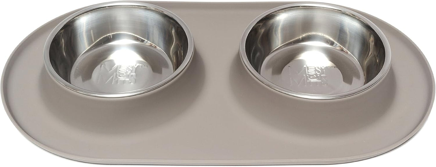 Double Silicone Feeder with Stainless Bowls | Non-Skid Food Dishes for Dogs for All Pets | Dog Food Bowls | Large, 3 Cups per Bowl | Blue