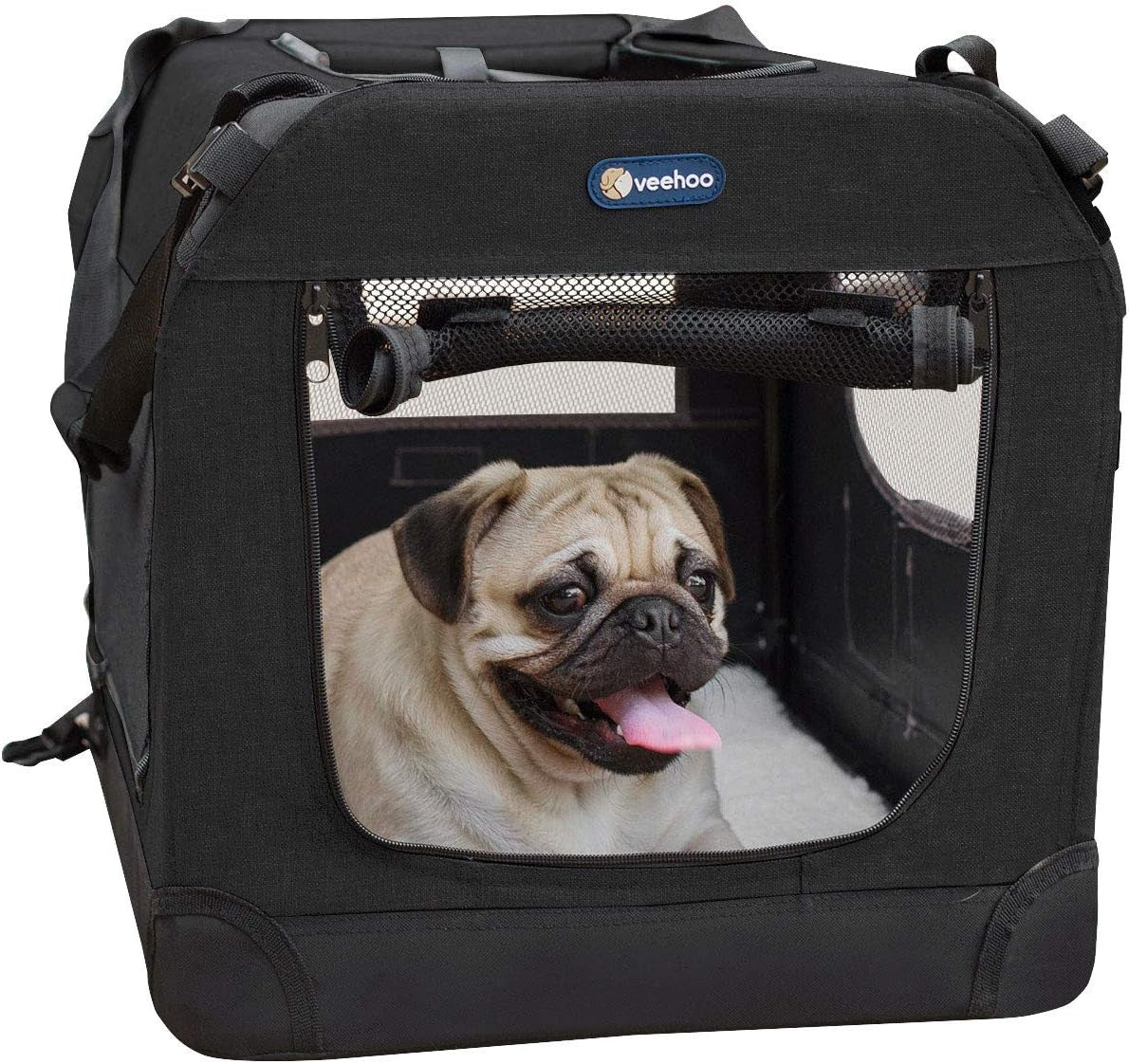 30 Inch Folding Soft Dog Crate, 4-Door Portable Collapsible Pet Kennel Travel Dog Crate for Medium Dogs, 5 X Durable Mesh Screen, 600D Oxford Fabric, Indoor & Outdoor Use, Brown, CWB2428CP