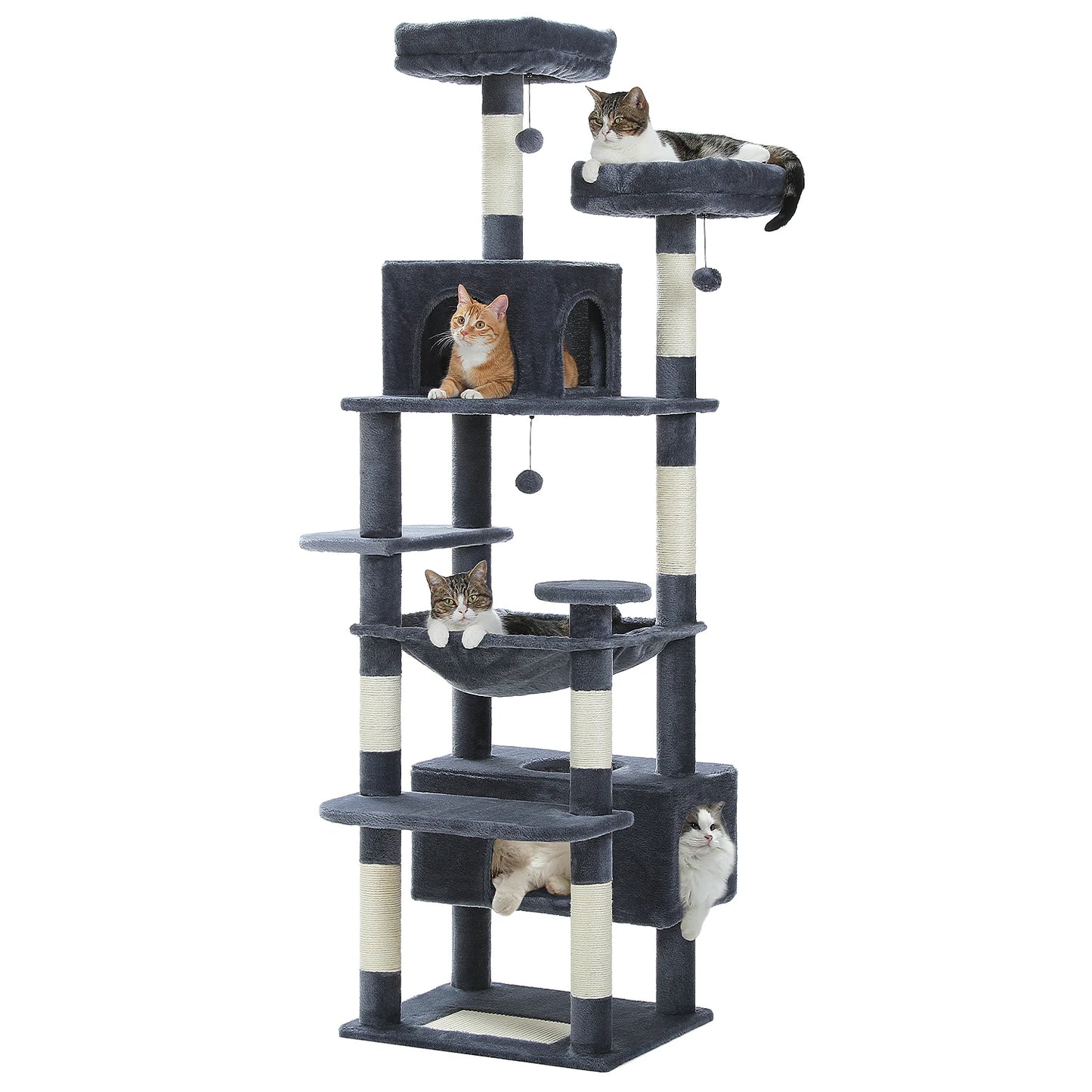 184Cm Large Cat Tree and Tower for Indoor Cats with Sisal-Covered Scratching Posts Spacious Hammock Padded Perches and Condos
