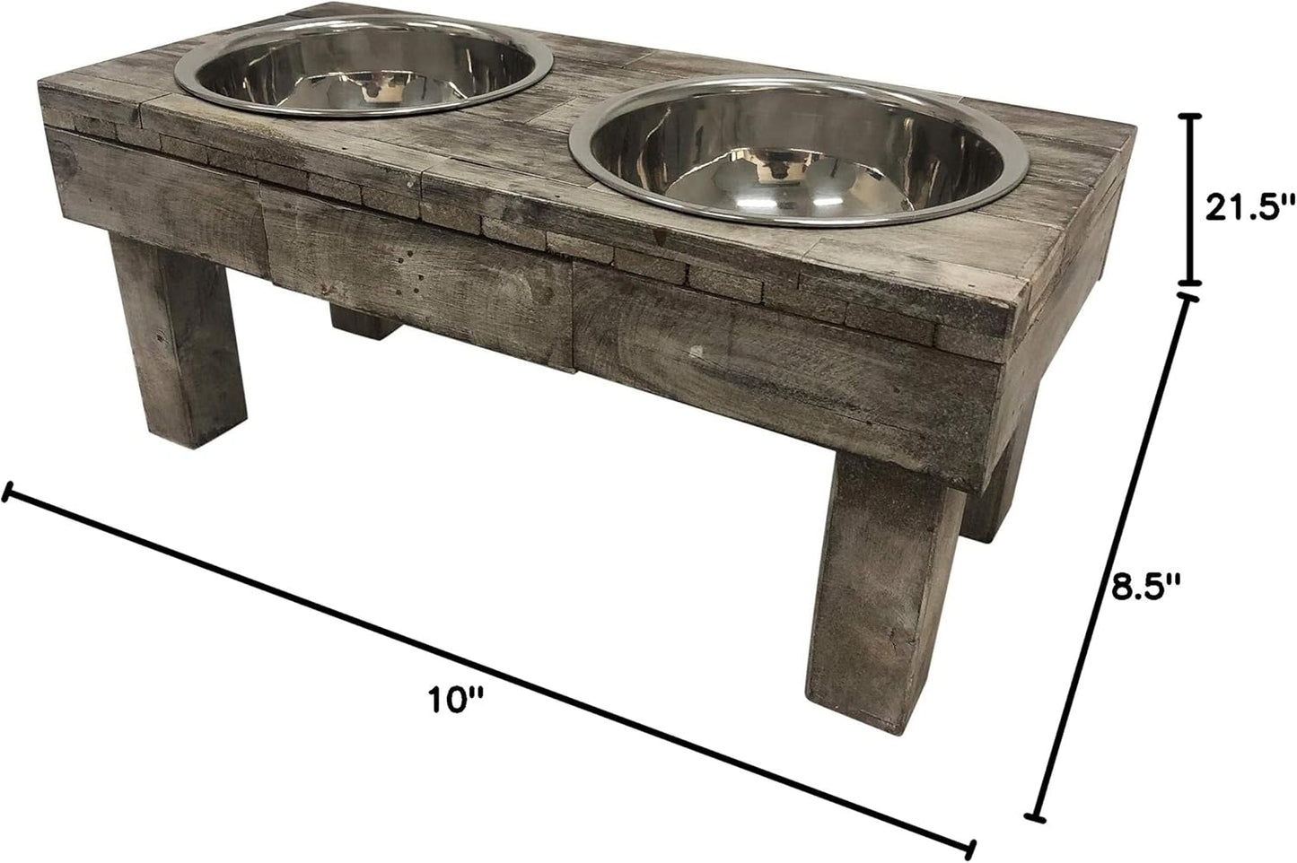 Pet Berjen Table Elevated Double Bowl Pet Feeder, Brown Wash (Large) (02189)