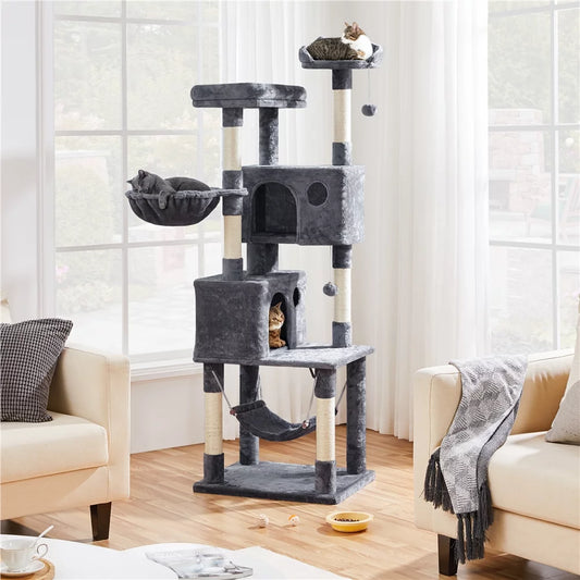 73"H Multi-Level Cat Tree Tower with Condos and Perches, Dark Gray