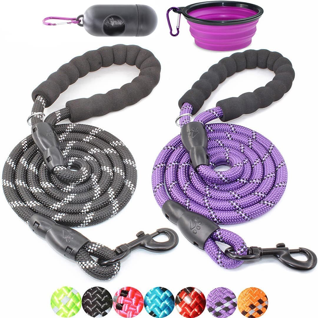 2 Packs 5/6 FT Dog Leash with Comfortable Padded Handle and Highly Reflective Threads Dog Leashes for Small Medium and Large Dogs (5FT-1/2'', Blue+Pink)