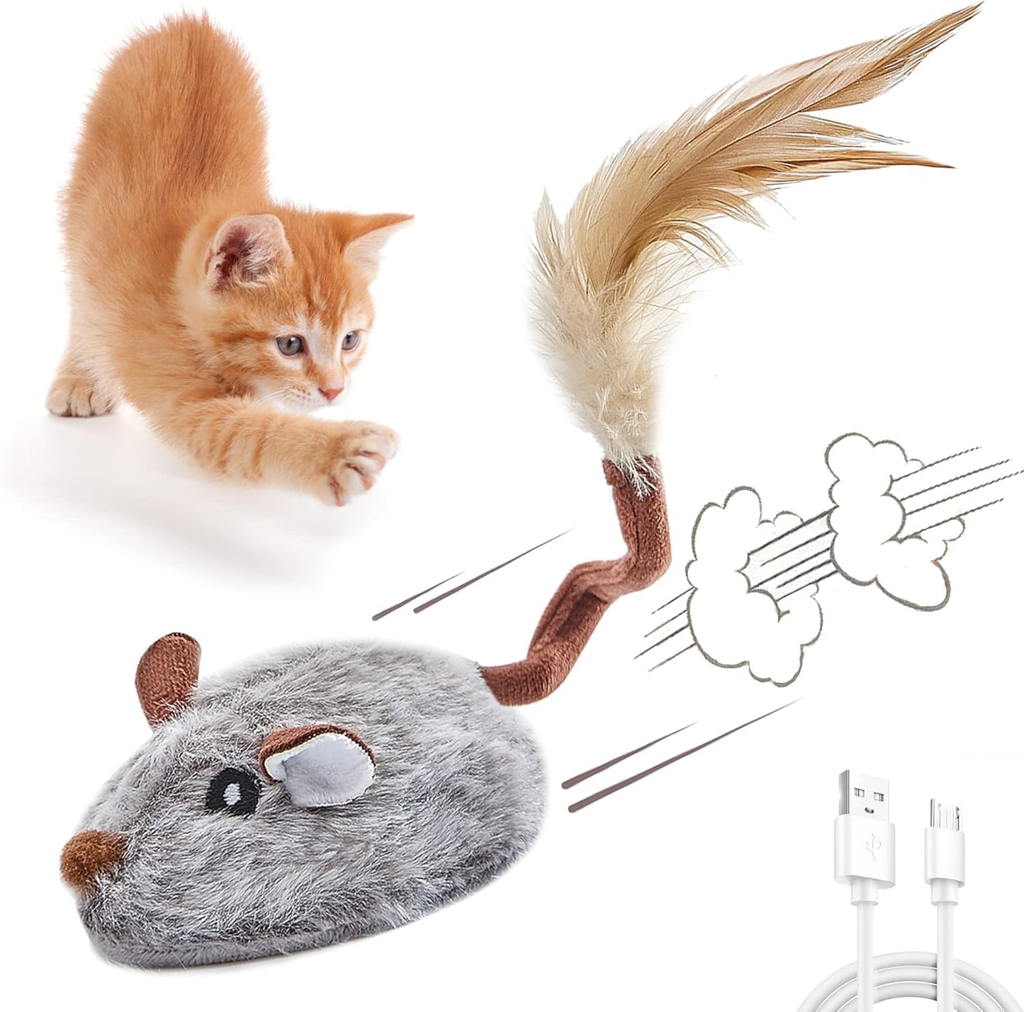 USB Rechargeable Cat Toys Flapping & Chirping Mouse Kitty Toys with Catnip, Door Hanging Interactive Squeaky Flying Squirrel Cat Toys Touch Activated Beating Wings Kitty Kicker Toys for Cats