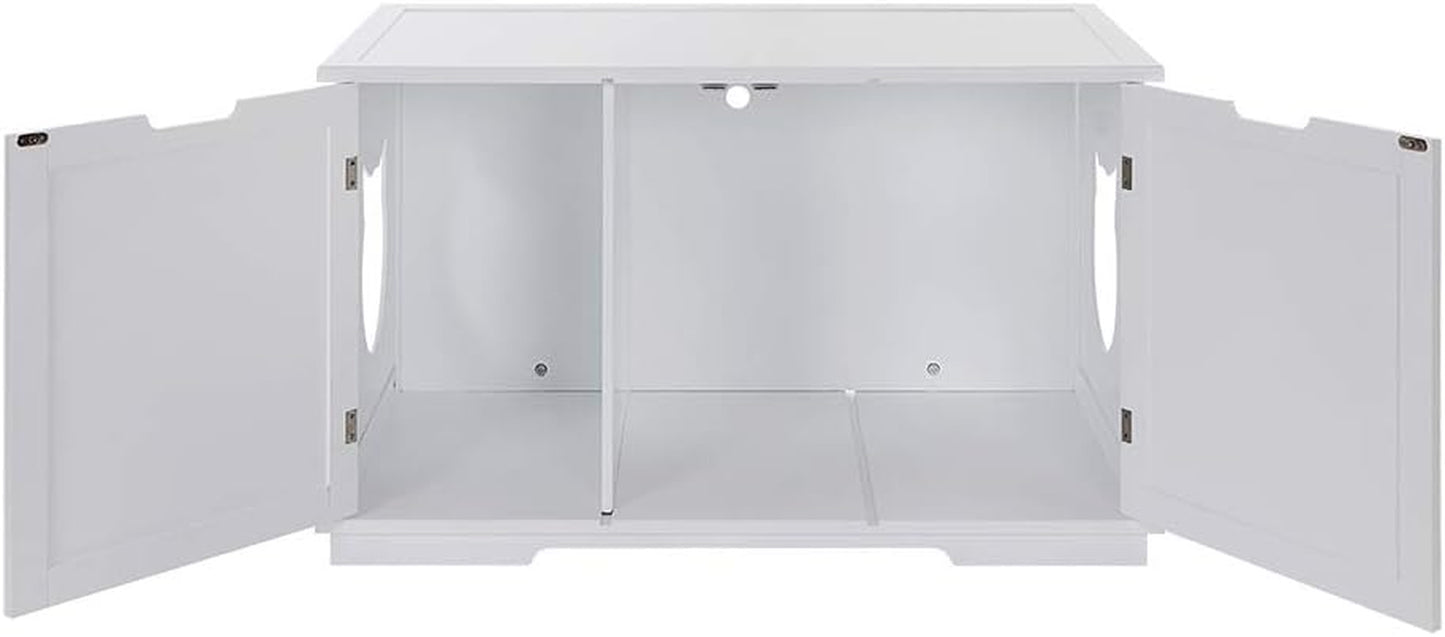 X-Large Designer Cat Washroom Storage Bench Cat Litter Box Enclosure Furniture Box House with Table (White)