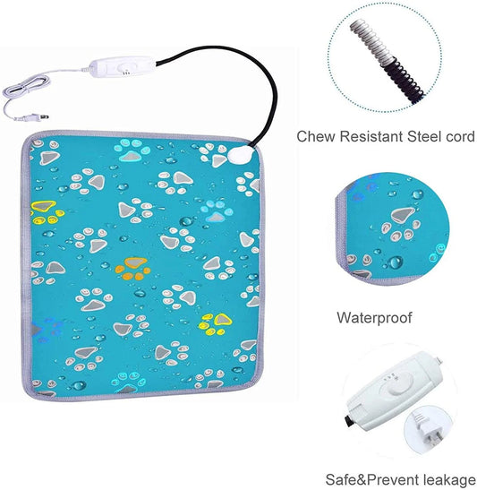 Pet Heating Pad, Waterproof Heated Bed Mat for Cats Dogs Puppies Bed Indoor, Electric Warming Pad Heating Blanket with Anti- Steel Cord, Dual Temperature Dual Control, 17.7Inch
