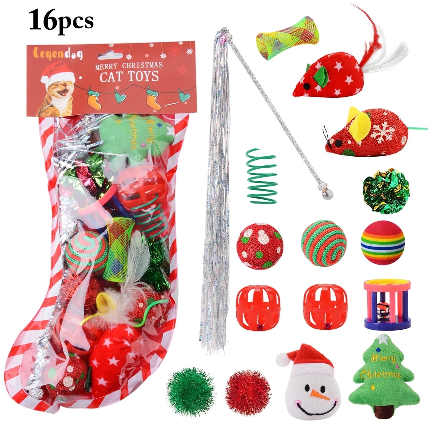 Interactive Christmas Cat Toy, Gift Set, Indoor, 18 Piece