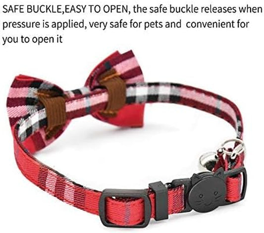 2 Pack/Set Cat Collar Breakaway with Cute and Bell for Kitty and Some Puppies, Adjustable from 7.8-10.5 Inch (Black+Red)