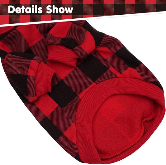 Plaid Dog Hoodie Pet Clothes Sweater with Hat and Pocket for Small Medium Large Size Dogs, Soft Winter Warm Dog Cold Weather Coat, Fleece Fall Dog Hooded Sweatshirt for Puppy Cats, Red XL