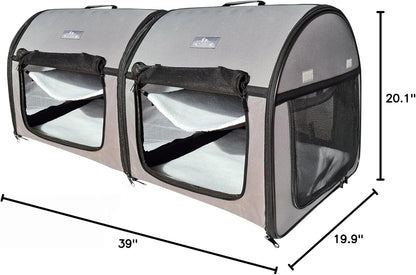 Soft Dog Cat Crate the Portable 2-In-1 Double Travel Kennel Tube Carrier for All Pets Car Seat Ready