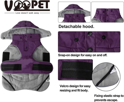 Warm Dog Jacket, Snowproof Windproof Waterproof Dog Winter Coat for Cold Weather - Soft Fleece Lining and Warm Thick Padded Dog Snow Coat with Detachable Hood for Puppy Small Medium Dogs