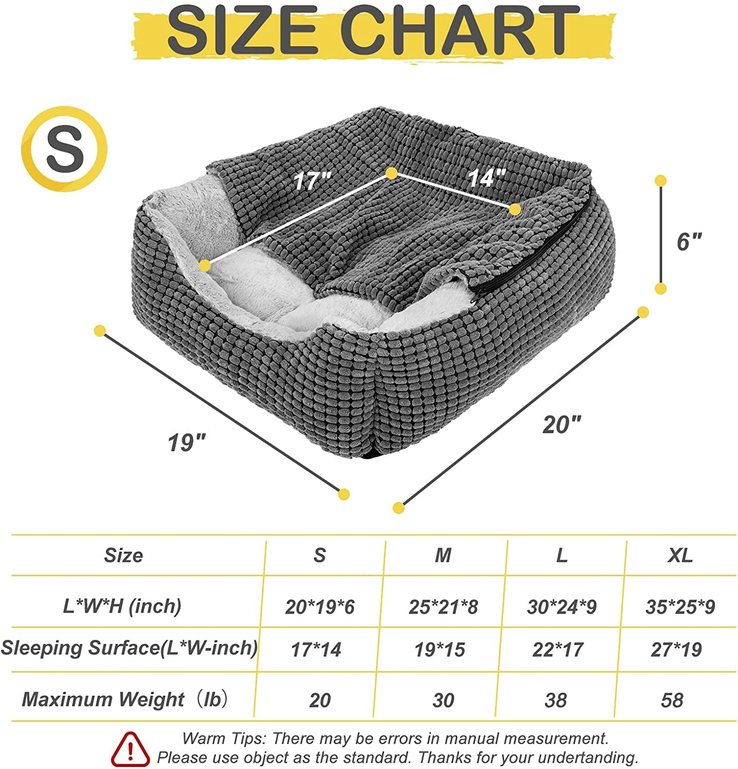 Dog Beds for Large Medium Small Dogs, Rectangle Cave Hooded Blanket Puppy Bed, Luxury Anti-Anxiety Orthopedic Cat Beds for Indoor Cats, Warmth and Machine Washable (20 Inches, Grey)