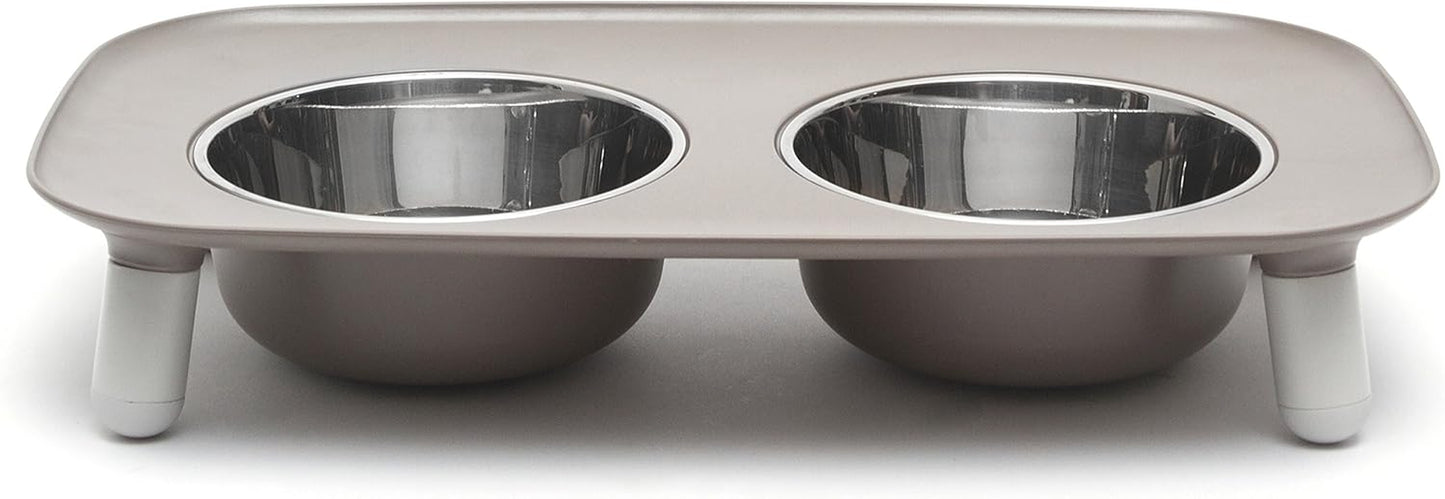 Elevated Double Feeder with Stainless Bowls | Adjustable Height 3”, 5”, or 10” | Adjustable Standing Feeder for Dogs | 5 Cups per Bowl | Dark Grey