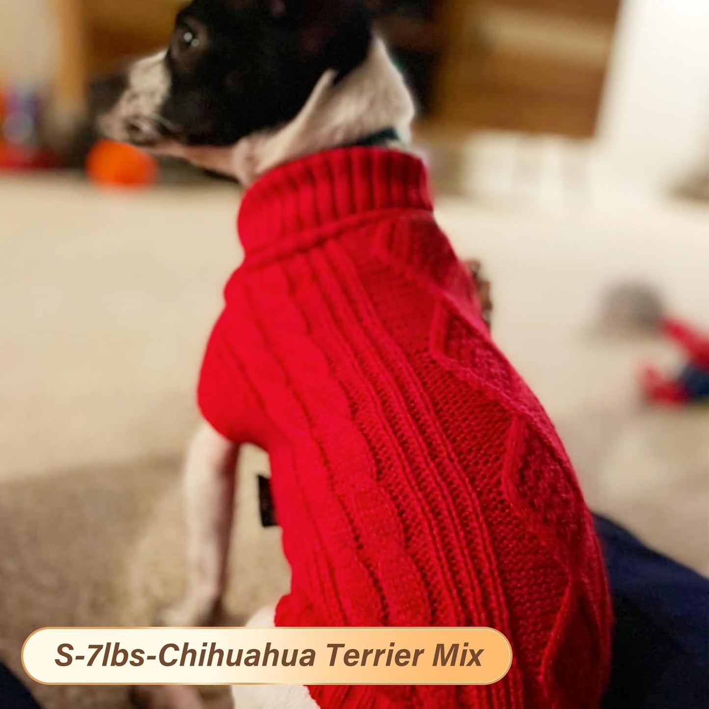 Dog Christmas Sweater Stretchy Pet Coat for Small Dogs Male Turtleneck Small Dog Sweater Red Puppy Clothes Knitwear Puppy Coats with Gingham Patchwork Pet Clothes for Fall Winter