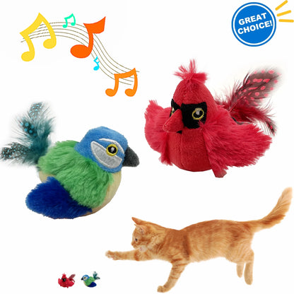 Interactive Electronic Cat Toy, Automatic Chirping Bird Toy Squeaky with Feather Tail, Melody Chaser Toy for Cats to Play Alone, Play and Squeak Kitten Toy for Boredom