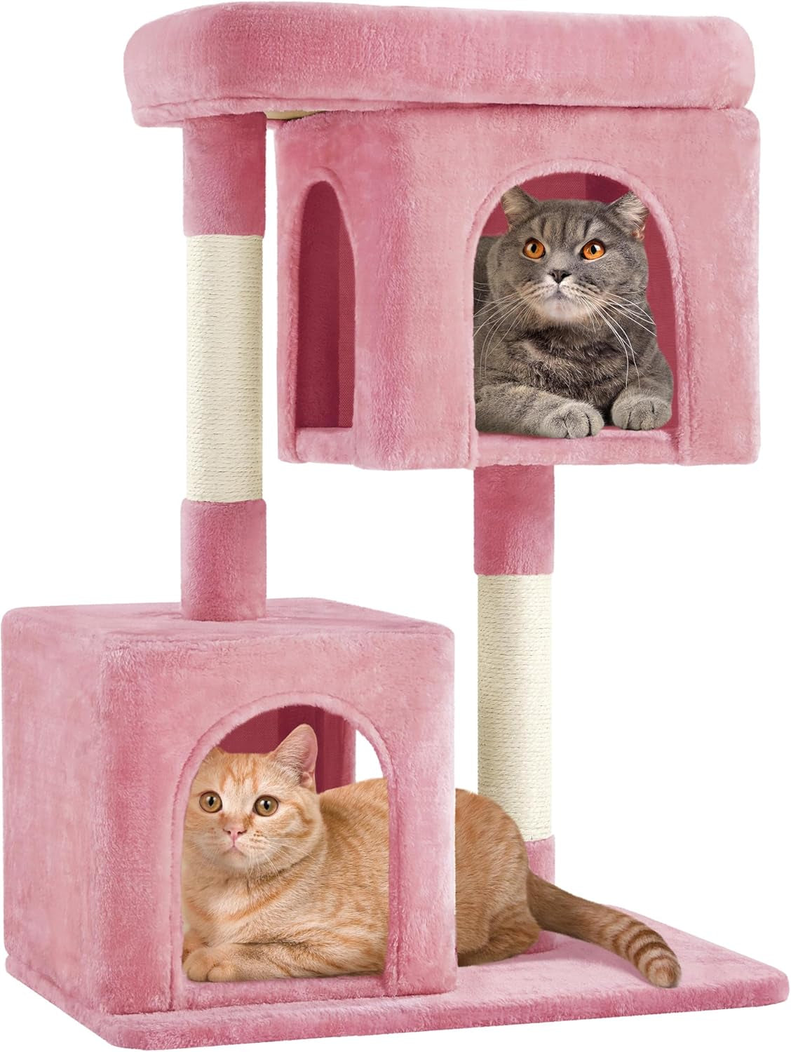 33.5In Cat Tree Tower for Indoor Cats W/2 Cozy Plush Condos, Oversized Perch & Sisal Scratching Posts, Stable Cat Stand House for Large Cats & Pets, Light Gray