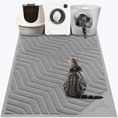 Cat Litter Box Mat(No. 02-2), Kitty Premium PVC Pad, Durable Trapping Rug, Phthalate Free, Urine-Resistant, Scatter Control, L 35 X 23, Grey