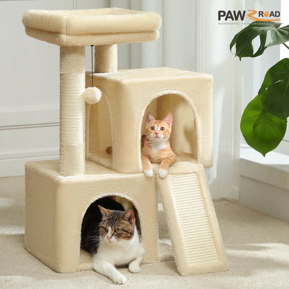 30" Cat Tree Condo with Sisal Scratcing Post Tower Ramp for Indoor Catss, Gray