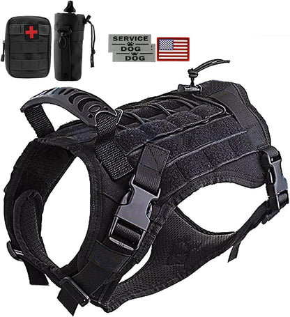 Tactical Dog Vest with Pouches, Adjustable Heavy Duty Nylon Harness for Medium Large Dogs, Service Outdoor Training Military Vest Harness with Molle System and Handle