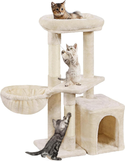 Cat Tree, 34In Cat Tower, Multi-Level Cat Condo with Extra Scratch Boards and Sisal Posts as Kitty Activity Center Pet Stand Tree for Indoor Kittens