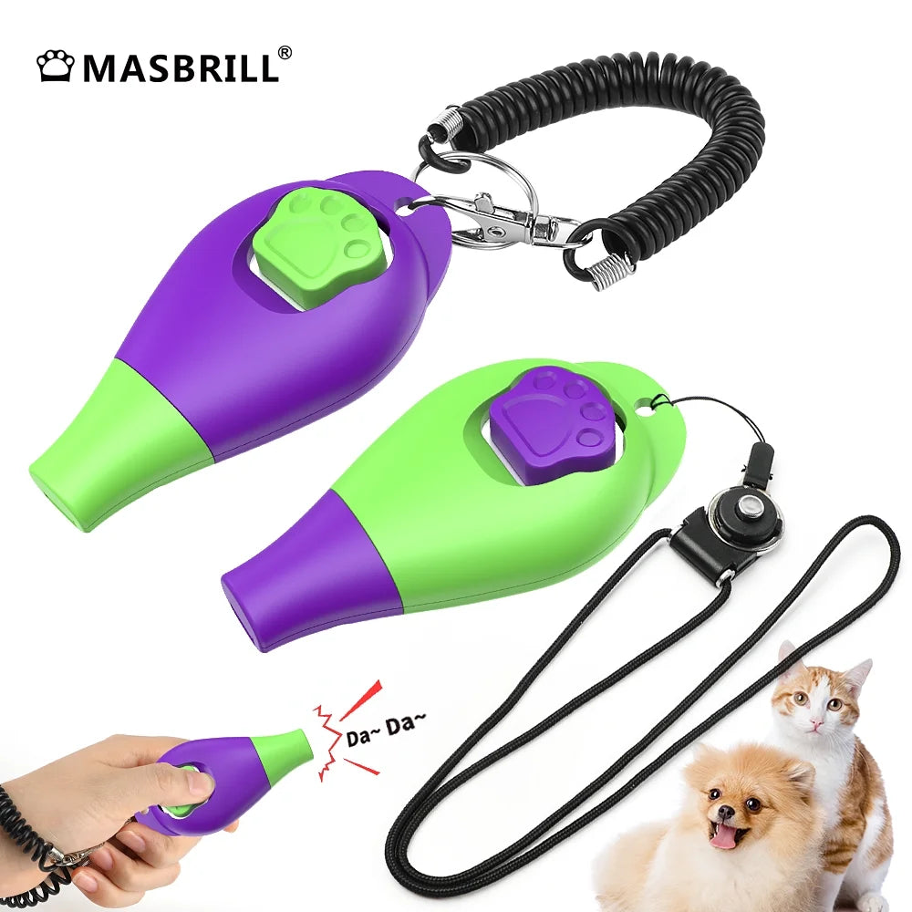 Dog Clickers for Training and Whistle 2 in 1 with Wrist Strap - Dog Training Clickers Puppy Training Clicker for Cats Birds Horses 2Pcs