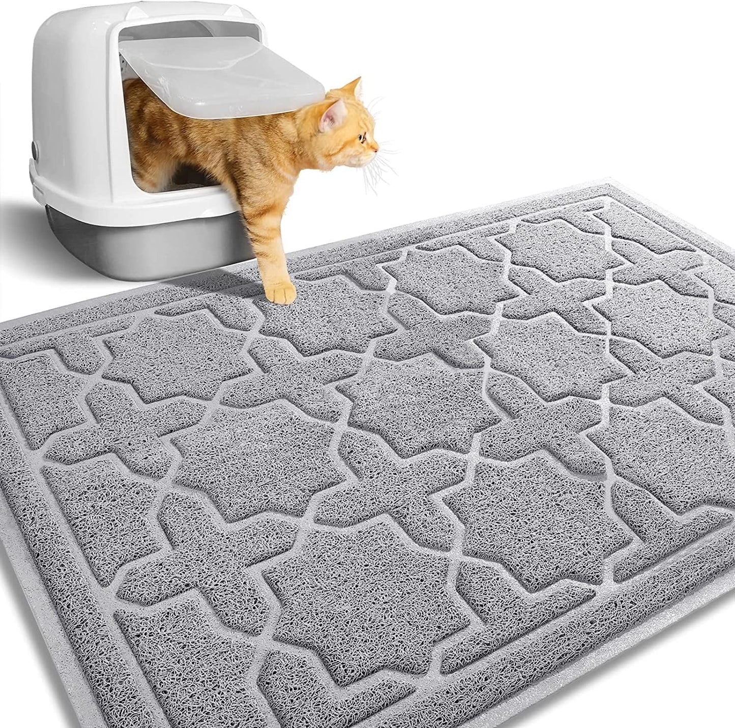 Cat Litter Mat, 35.4"X23.6" Litter Box Mat with Litter Lock Mesh, Soft Cat Litter Mat Litter Trapping Mat, Easy to Clean, Non-Slip, Water Resistant, Litter Free Floors, Dark Grey