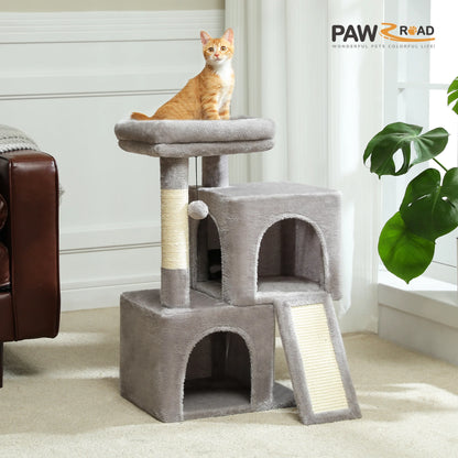 30" Cat Tree Condo with Sisal Scratcing Post Tower Ramp for Indoor Catss, Gray