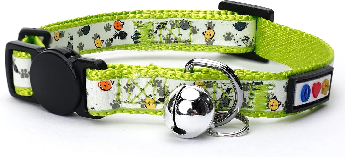Glow in the Dark Cat Collar Kitten Collar with Safety Buckle and Removable Bell - Teal
