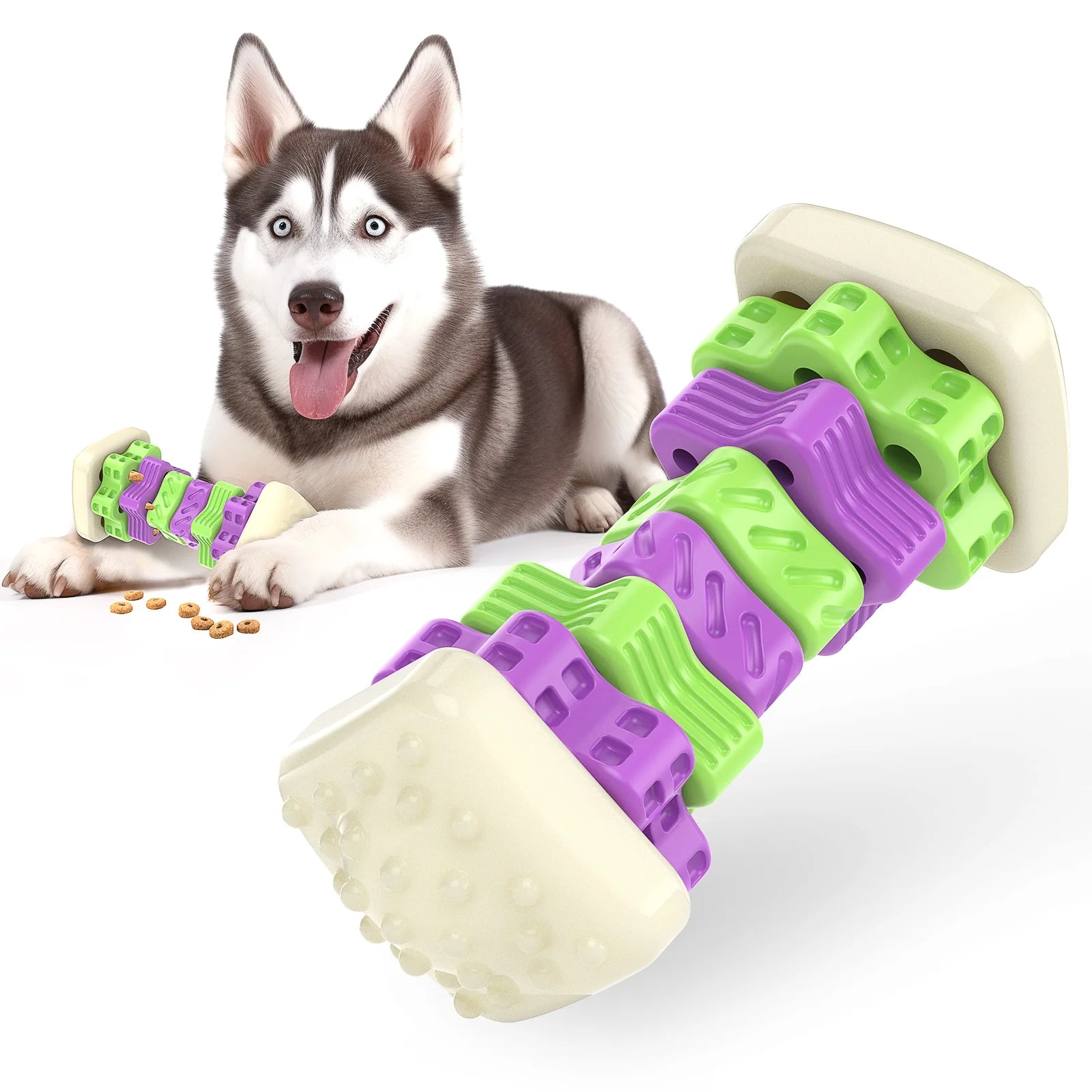 Interactive Dog Chew Toy-Brightly Colored Dog Enrichment Toy for Aggressive Chewers-Purple