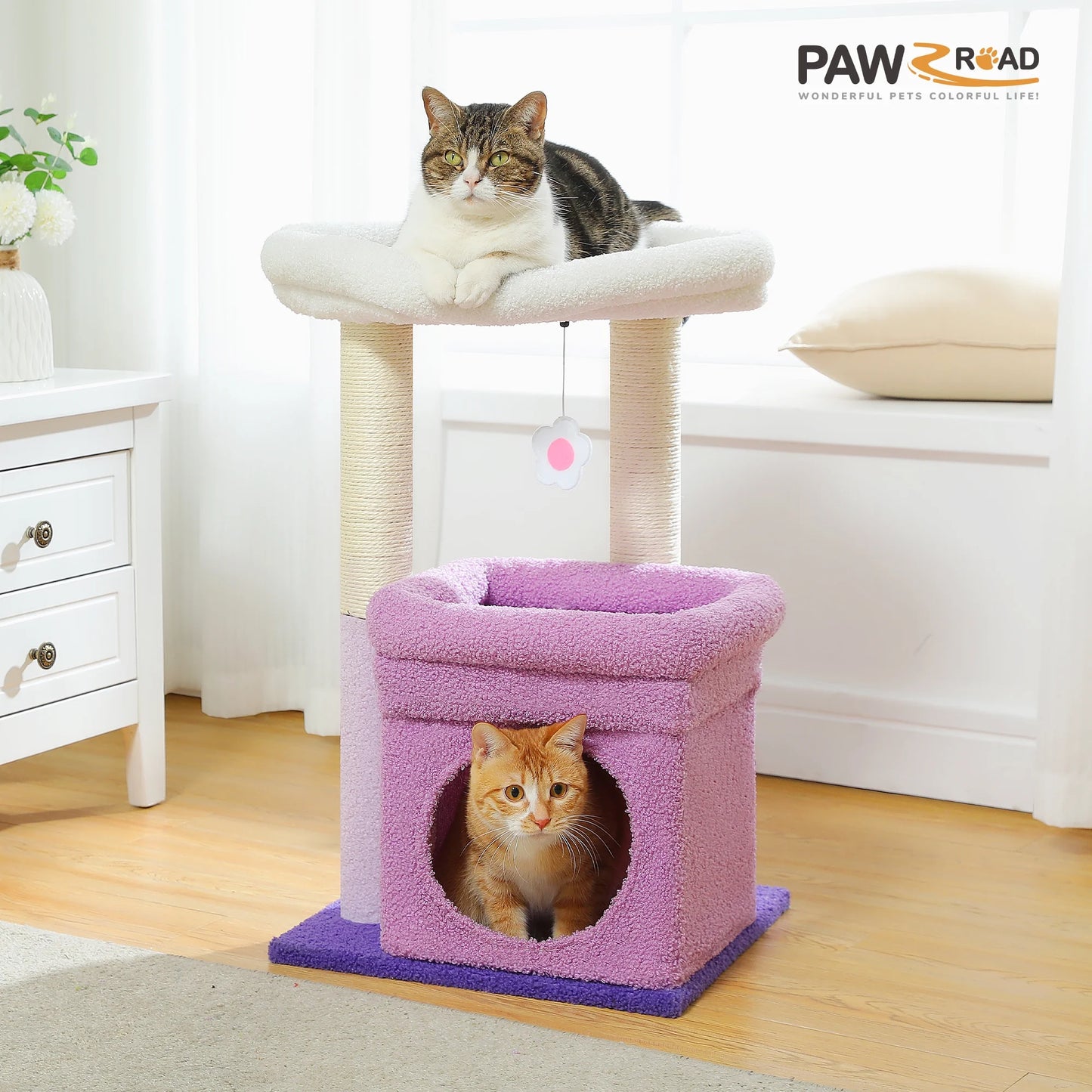 27" Cat Tree for Medium Cats Plush Condo and Scratching Posts, Beige