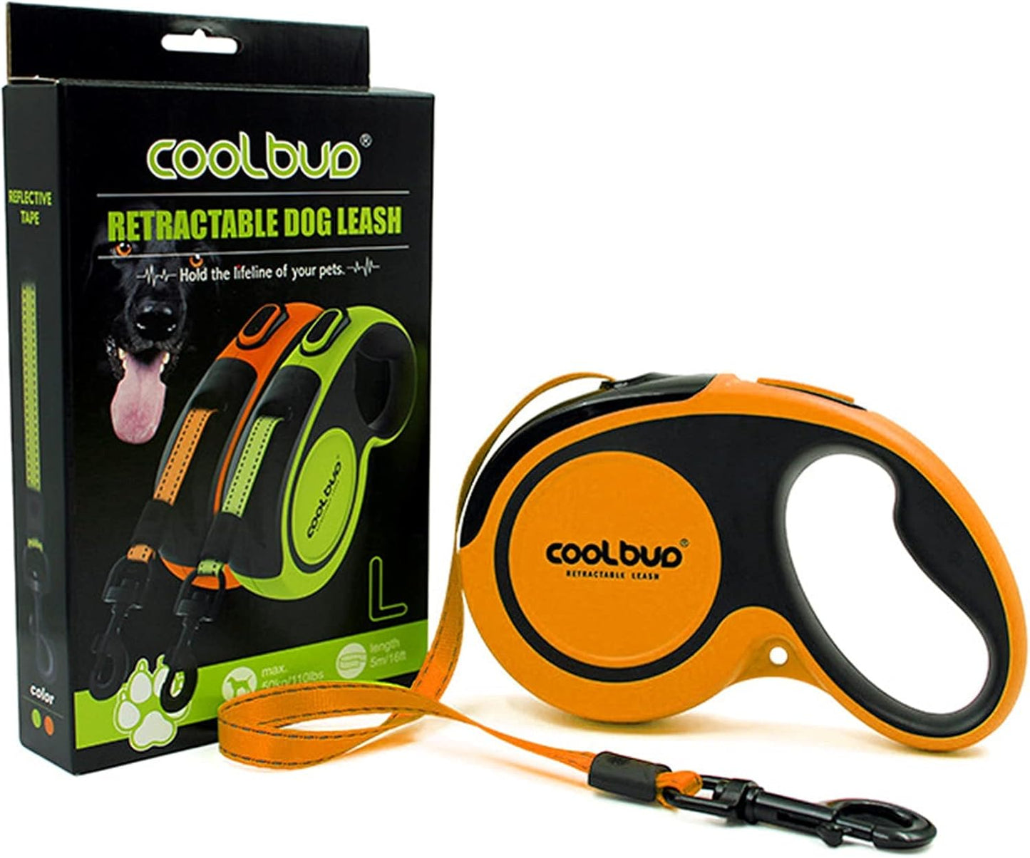 Retractable Dog Leash, 16 Ft Pet Walking Leash for Medium Dogs up to 66 Lbs, One Button Break & Lock, Heavy Duty, Strong Nylon Tape, Tangle-Free (Green, Medium)