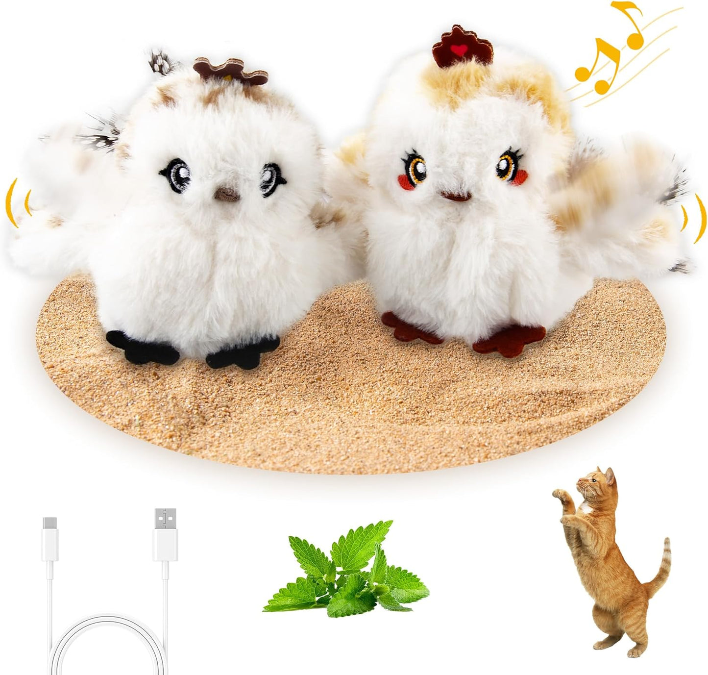 Chirping Bird Cat Toy Set, Interactive Chasing Toy for Indoor Cat, Motion Activated Kitten Play Toys, Squeaky Cats Animal Feather Toy for All Breeds Cats Kicker