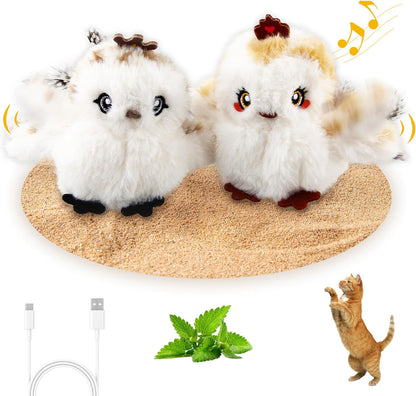 Chirping Bird Cat Toy Set, Interactive Chasing Toy for Indoor Cat, Motion Activated Kitten Play Toys, Squeaky Cats Animal Feather Toy for All Breeds Cats Kicker