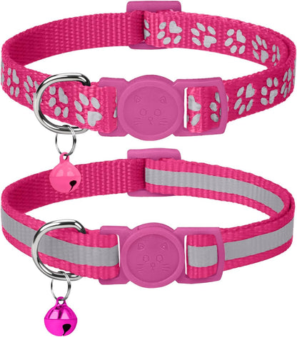 Reflective Cat Collar Breakaway with Bells, 2 Pack Girl Boy Pet Cat Collar Adjustable 7.5-12.5 Inch, Green