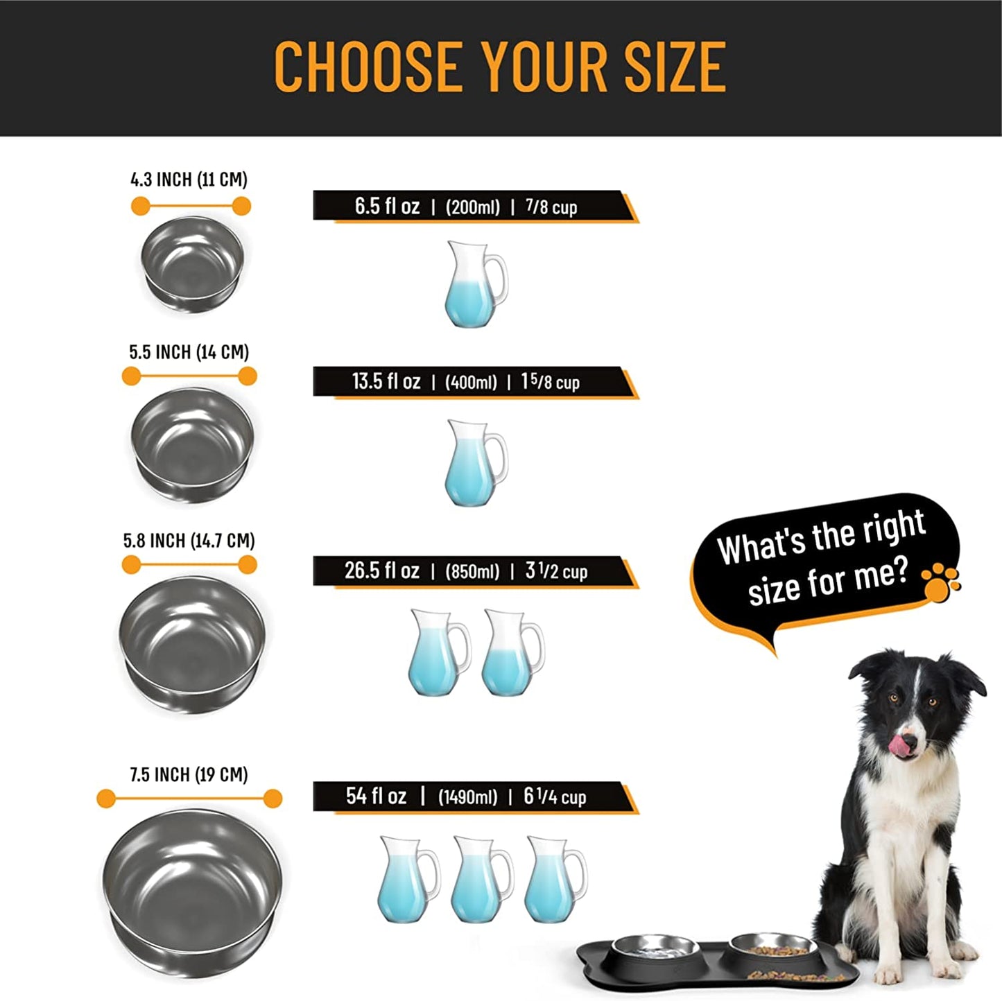 Dog Bowl Set, Stainless Steel No Spill Mess-Proof Food & Water Food Bowls with Skid Resistant Silicone Mat, Dog Bowls Small Size Dog, Medium, & Large, Pet Puppy Bowls & Dishes