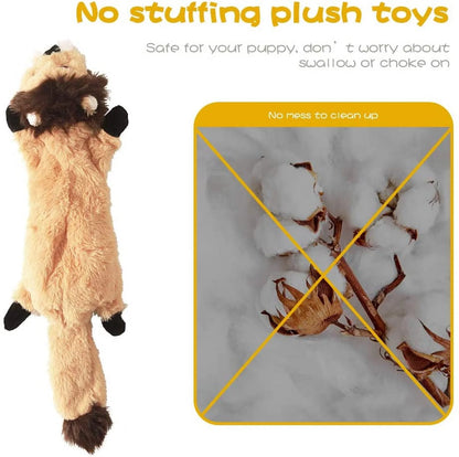 No Stuffing Plush Chew Toy for Small Medium Dogs Puppy Aggressive Chewers Large Breed 5 Pack Cute Animals Raccoon Squirrel Tiger Fox and Lion