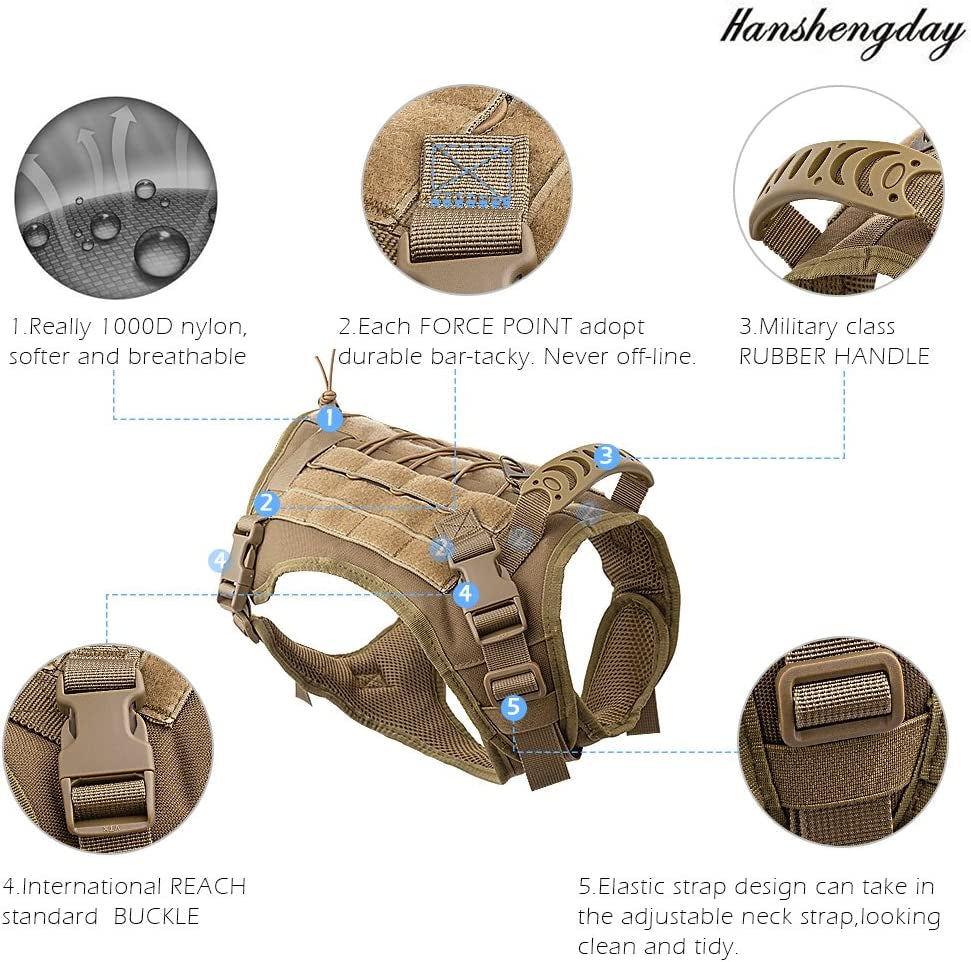 Tactical Dog Vest with Pouches, Adjustable Heavy Duty Nylon Harness for Medium Large Dogs, Service Outdoor Training Military Vest Harness with Molle System and Handle