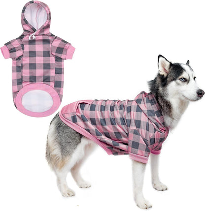 Plaid Dog Hoodie Pet Clothes Sweater with Hat and Pocket for Small Medium Large Size Dogs, Soft Winter Warm Dog Cold Weather Coat, Fleece Fall Dog Hooded Sweatshirt for Puppy Cats, Red XL