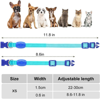 Light up Dog Collar - Rechargeable Puppy Collar Glow in the Dark LED Dog Collar Lights for Small Dogs & Cats (X-Small, Blue)