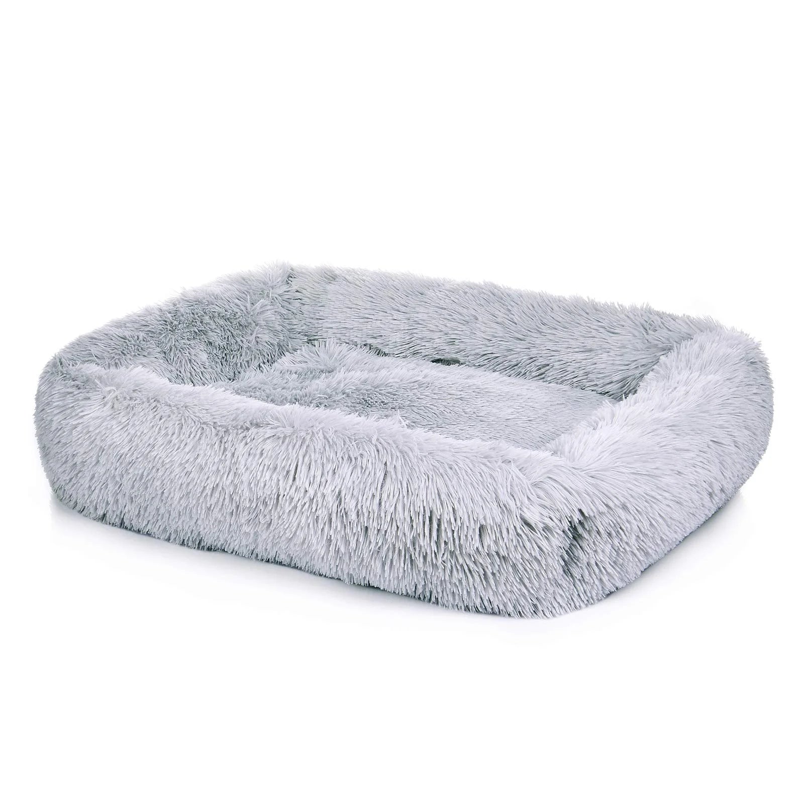 Rectangle Plush Dog Bed Cat Beds for Small Dogs,Washable Medium Pet Beds Medium（26X22X7In,Under 25 Lbs）, Lightgrey