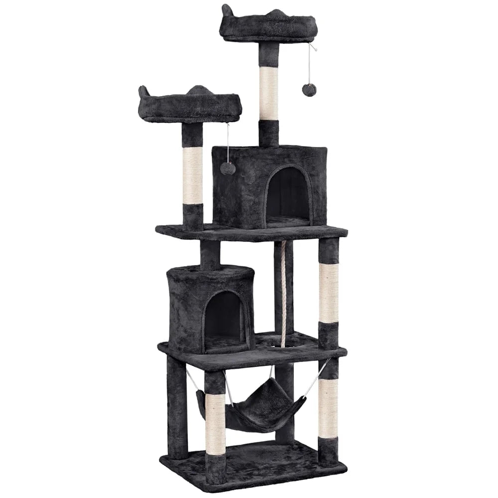 62.2''H Multi Level Cat Tree Tower with Condos Foam-Padded Perches, Light Gray