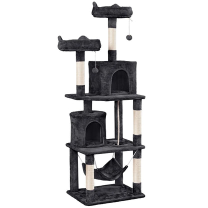 62.2''H Multi Level Cat Tree Tower with Condos Foam-Padded Perches, Light Gray